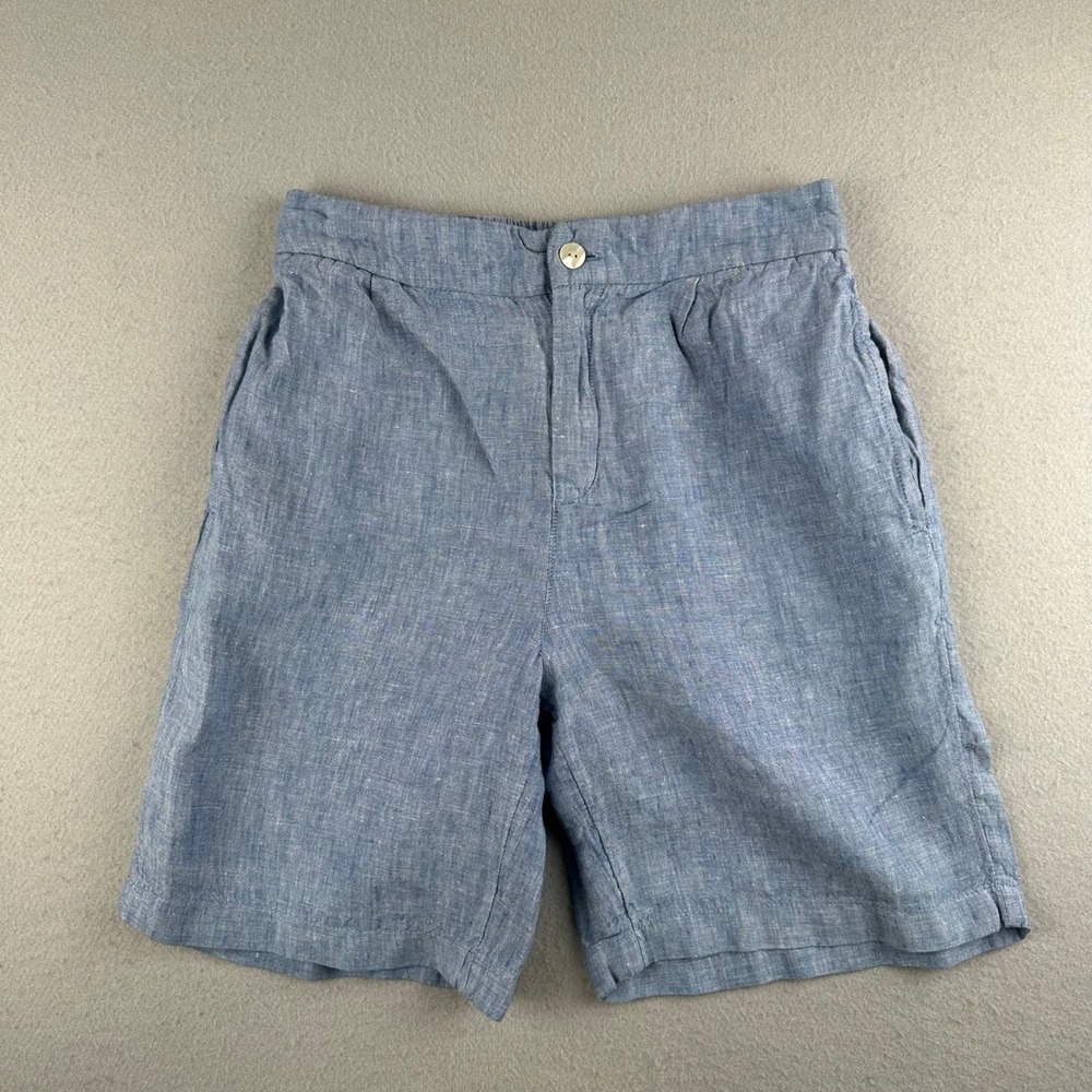 Tahari Essentials Shorts Women S Blue 100% Linen Elastic Back Casual Summer